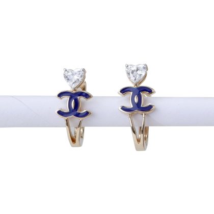 Gold & Blue Enamel Hoop Earrings